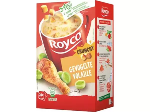 Een Royco Minute Soup gevogelte met croutons, pak van 20 zakjes koop je bij ShopXPress