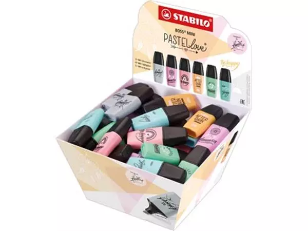 Een STABILO BOSS MINI Pastellove markeerstift, display van 50 stuks in geassorteerde pastelkleuren koop je bij ShopXPress