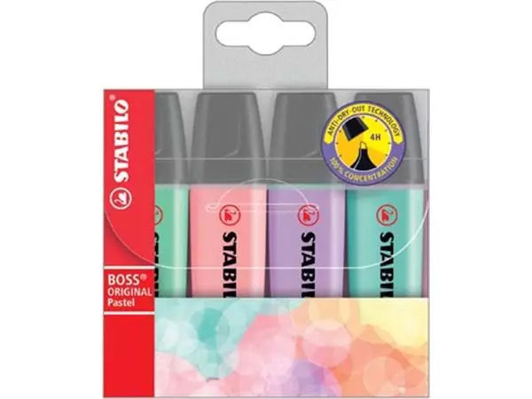 Een STABILO BOSS ORIGINAL Pastel markeerstift, etui van 4 stuks in geassorteerde kleuren koop je bij ShopXPress