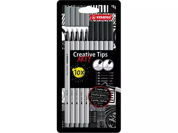 Een STABILO Creative Tips ARTY, geassorteerde punten, pak van 10 stuks, grijs/zwart koop je bij ShopXPress