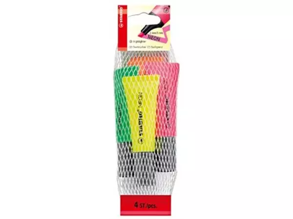 Een STABILO NEON markeerstift, etui van 4 stuks in geassorteerde kleuren koop je bij ShopXPress
