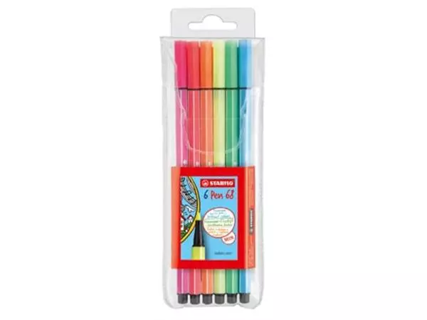 Een STABILO Pen 68 Neon, etui van 6 stiften in geassorteerde kleuren koop je bij ShopXPress