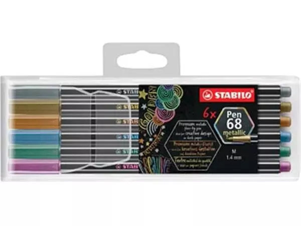 Een STABILO Pen 68 metallic viltstift, 6 kleuren, etui van 6 stuks koop je bij ShopXPress