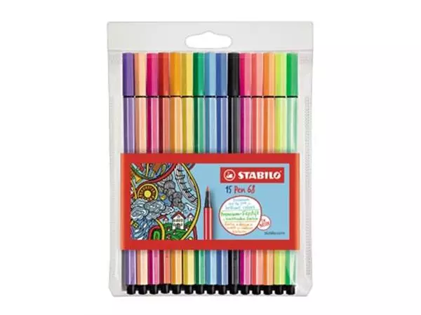 Een STABILO Pen 68 viltstift, etui van 15 stuks in geassorteerde kleuren koop je bij ShopXPress