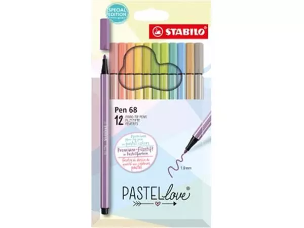 Een STABILO Pen 68 viltstift, pastel, etui van 12 stuks, assorti koop je bij ShopXPress