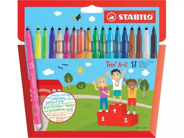 Een STABILO Trio A-Z viltstift, etui van 18 stuks in geassorteerde kleuren koop je bij ShopXPress