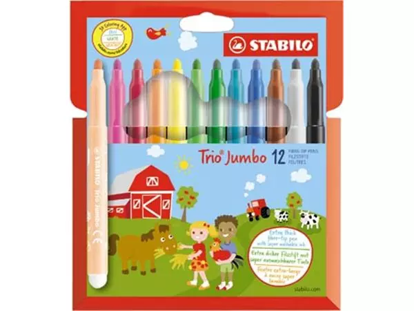 Een STABILO Trio Jumbo viltstift, etui van 12 stuks, assorti koop je bij ShopXPress