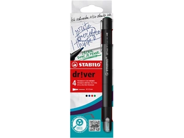 Buy your STABILO dr!ver fineliner, medium punt, geassorteerde kleuren, blister van 4 stuks at Supplierz BV