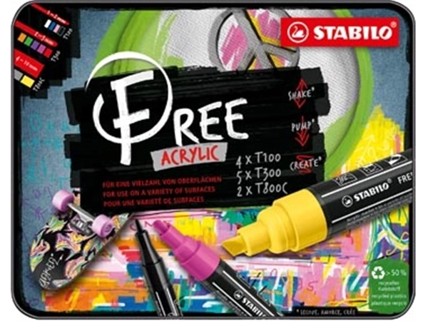 Een STABILO free acrylmarker, starter kit, pak van 11 stuks koop je bij Supplierz BV