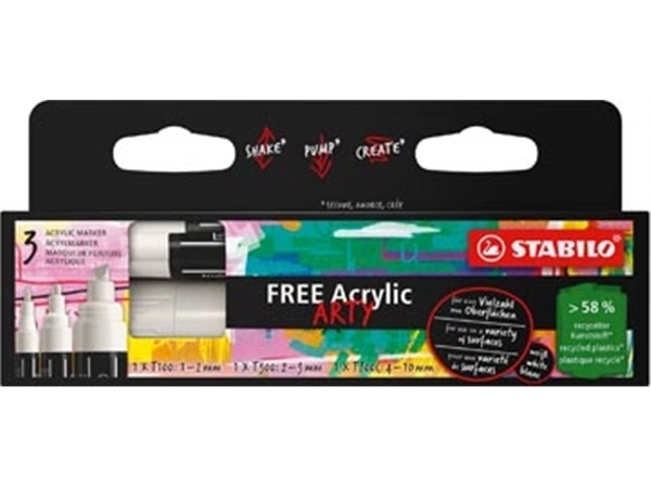 Vous pouvez acheter un STABILO free marqueur acrylique, différents formats, blanc, paquet de 3 pièces chez Supplierz BV