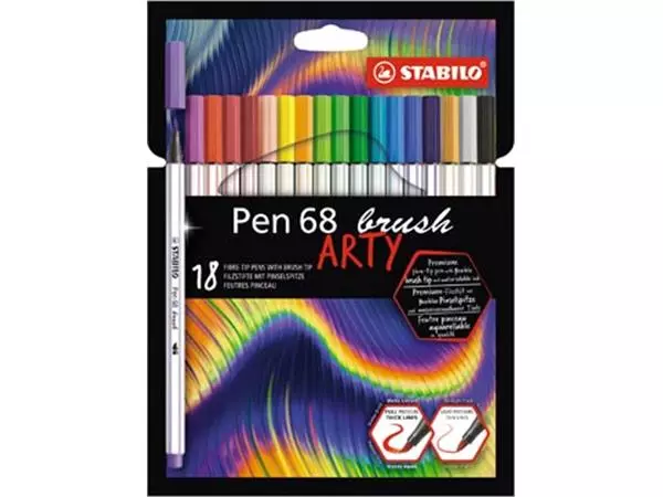 Een STABILO pen 68 brush ARTY, etui van 18 stuks, assorti koop je bij ShopXPress