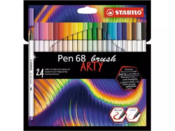 Een STABILO pen 68 brush ARTY, etui van 24 stuks, assorti koop je bij ShopXPress