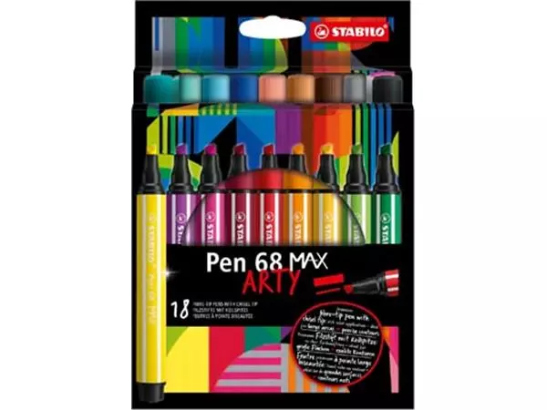 Een STABILO pen 68 viltstift MAX ARTY, etui van 18 stuks, assorti koop je bij ShopXPress