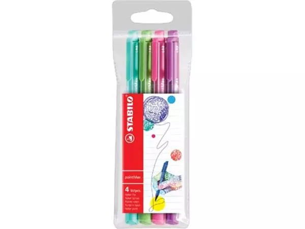Een STABILO pointMax schrijfstift, 0,8 mm, etui van 4 stuks in geassorteerd fun kleuren koop je bij ShopXPress