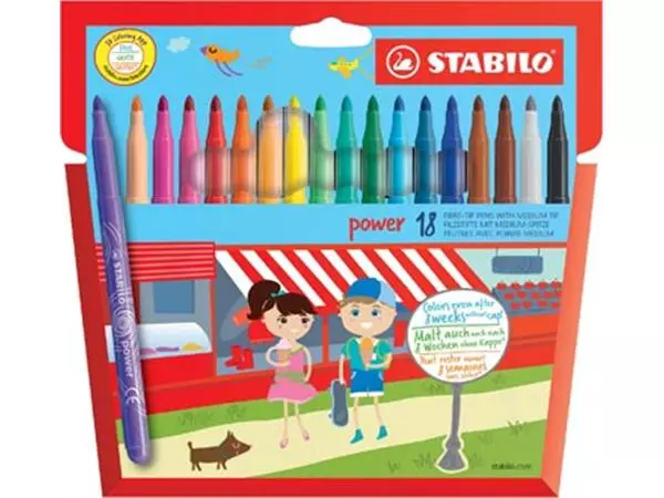 Een STABILO power viltstift, etui van 18 stuks in geassorteerde kleuren koop je bij ShopXPress