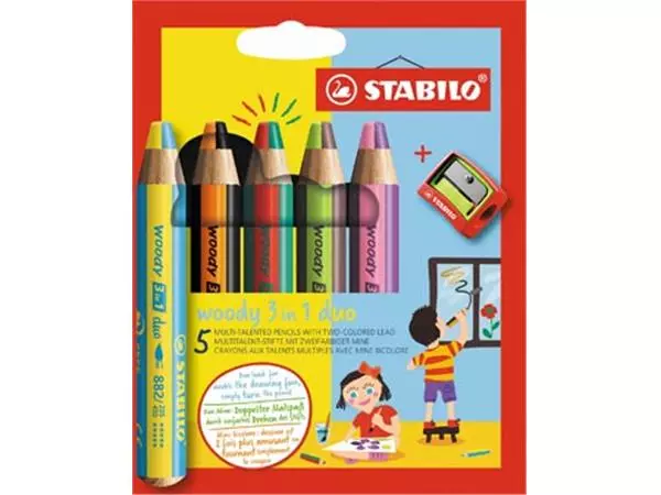 Een STABILO woody 3in1 duo kleurpotlood, etui van 5 stuks, assorti koop je bij ShopXPress