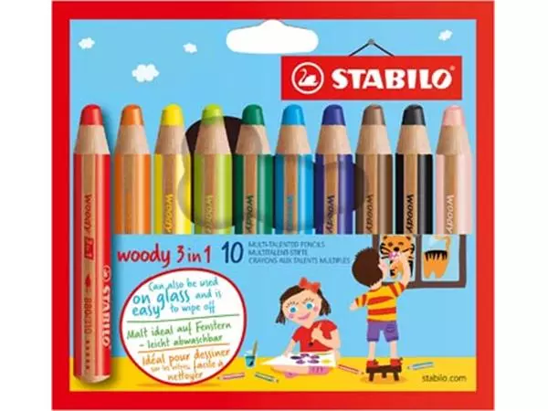 Een STABILO woody 3in1 kleurpotlood, etui van 10 stuks, assorti koop je bij ShopXPress