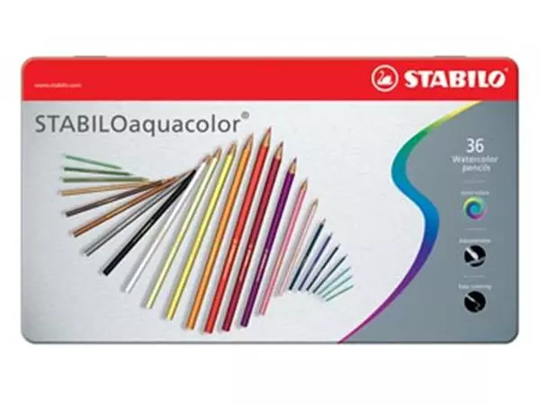 Een STABILOaquacolor kleurpotlood, metalen doos van 36 stuks in geassorteerde kleuren koop je bij ShopXPress