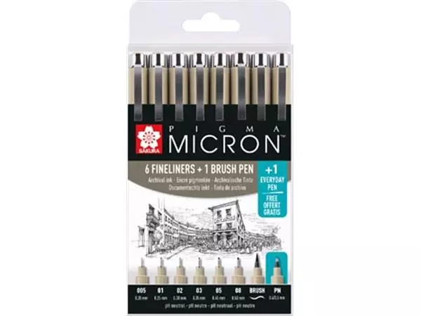 Een Sakura tekenstift Pigma Micron set van 7+1, zwart koop je bij ShopXPress