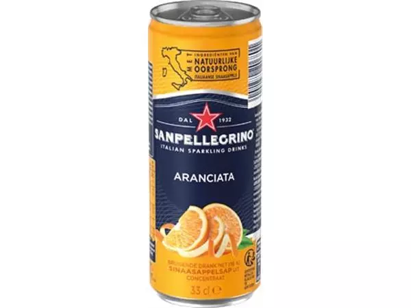 Een San Pellegrino limonade sinaasappel, sleek blik koop je bij ShopXPress
