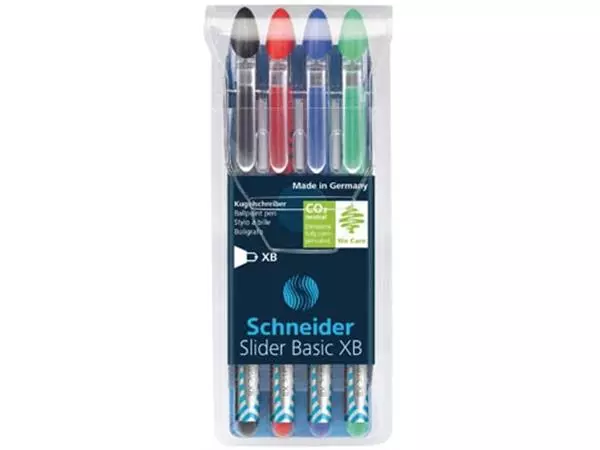 Een Schneider Balpen Slider Basic XB, etui van 4 stuks (3+1 gratis) in geassorteerde kleuren koop je bij ShopXPress