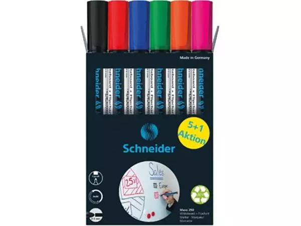 Een Schneider Maxx 290 whiteboardmarker, 5 + 1 gratis, assorti koop je bij ShopXPress