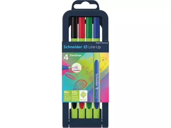 Een Schneider fineliner Line-Up, etui van 4 stuks in geassorteerde kleuren koop je bij ShopXPress