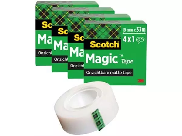 Een Scotch Magic Tape plakband ft 19 mm x 33 m, pak van 4 rollen koop je bij ShopXPress