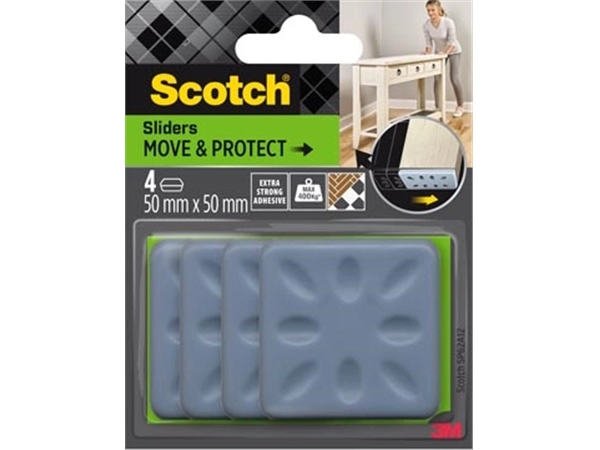 Een Scotch Move & Protect glijders, grijs, Ft. 50 mm x 50 mm, blister van 4 stuks koop je bij ShopXPress