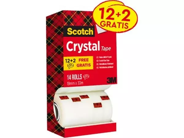 Een Scotch Plakband Crystal ft 19 mm x 33 m, doos met 14 rolletjes (12 + 2 gratis) koop je bij ShopXPress