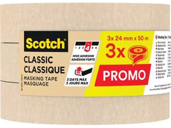 Een Scotch classic afplaktape, ft 24 mm x 50 m, pak van 3 stuks koop je bij ShopXPress