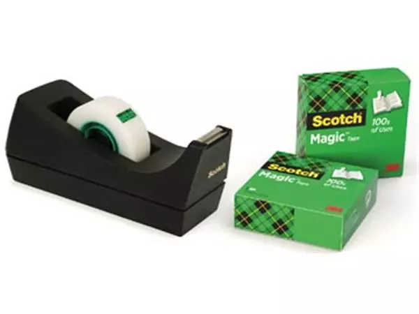 Een Scotch plakbandafroller C38 zwart, inclusief 3 rolletjes (19 x 33 mm) koop je bij ShopXPress