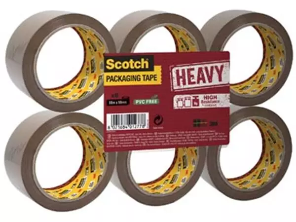 Een Scotch verpakkingsplakband Heavy, ft 50 mm x 66 m, bruin, pak van 6 stuks koop je bij ShopXPress