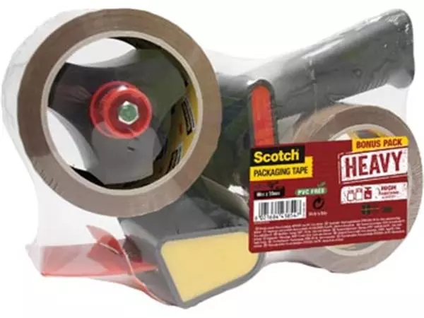 Een Scotch verpakkingstape Heavy ft 50 mm x 66 m bruin, 2 rollen met Pistol Grip dispenser koop je bij ShopXPress