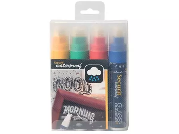 Een Securit Waterproof krijtmarker large, etui met 4 stuks in geassorteerde kleuren koop je bij ShopXPress