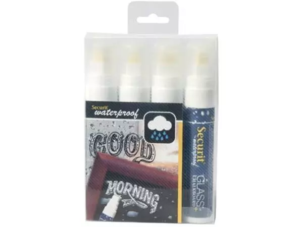 Een Securit Waterproof krijtmarker large wit, blister met 4 stuks koop je bij ShopXPress