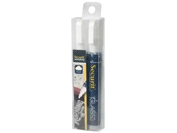 Een Securit Waterproof krijtmarker medium wit, blister met 2 stuks koop je bij ShopXPress