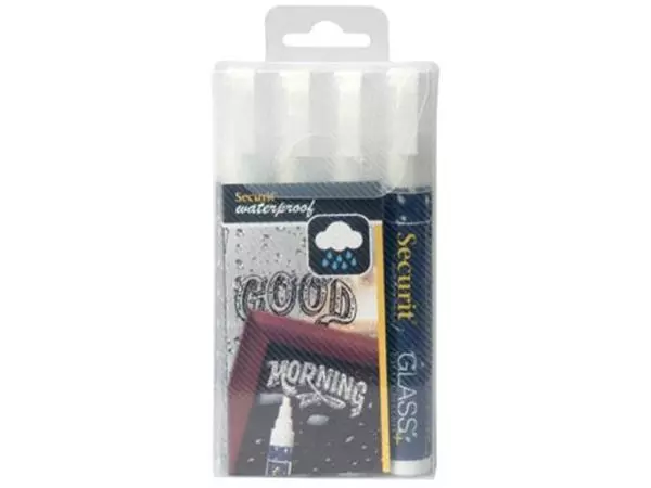 Een Securit Waterproof krijtmarker medium wit, blister met 4 stuks koop je bij ShopXPress