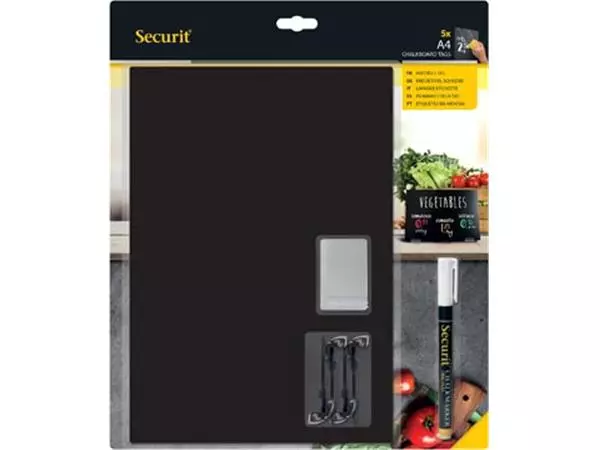 Een Securit krijtbord tags A4, dubbelzijdig, zwart, blister van 5 stuks koop je bij ShopXPress