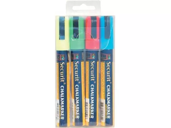 Een Securit krijtmarker medium, blister met 4 stuks in geassorteerde kleuren koop je bij ShopXPress