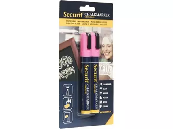 Een Securit krijtmarker medium, blister van 2 stuks, roze koop je bij ShopXPress