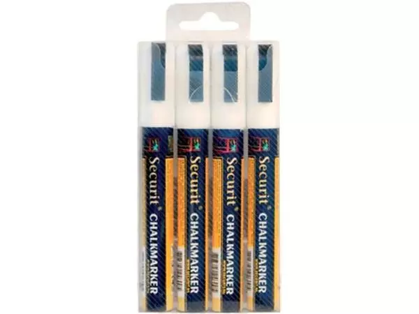 Een Securit krijtmarker medium wit, blister met 4 stuks koop je bij ShopXPress