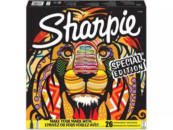Een Sharpie permanente marker Leeuw, fijn en extra fijn, doos van 26 stuks in geassorteerde kleuren koop je bij ShopXPress