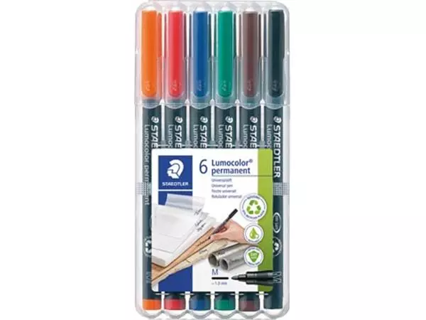 Een Staedtler Lumocoler 317, OHP-marker, permanent, 1,0 mm, etui van 6 stuks in geassorteerde klassieke kleur koop je bij ShopXPress