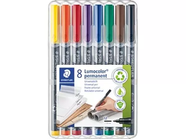 Een Staedtler Lumocoler 317, OHP-marker, permanent, 1,0 mm, etui van 8 stuks in geassorteerde kleuren koop je bij ShopXPress