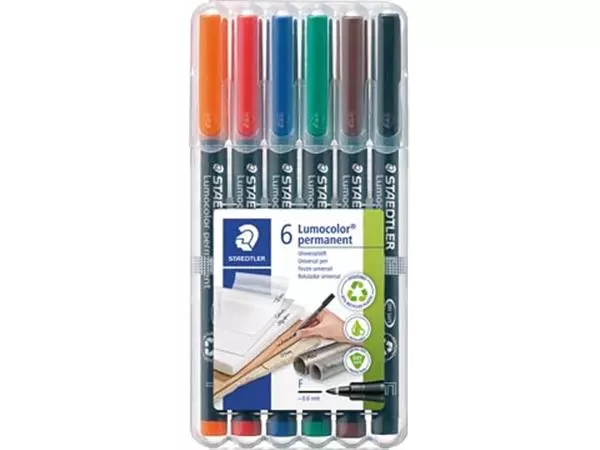 Een Staedtler Lumocoler 318, OHP-marker, permanent, 0,6 mm, etui van 6 stuks in geassorteerde klassieke kleur koop je bij ShopXPress