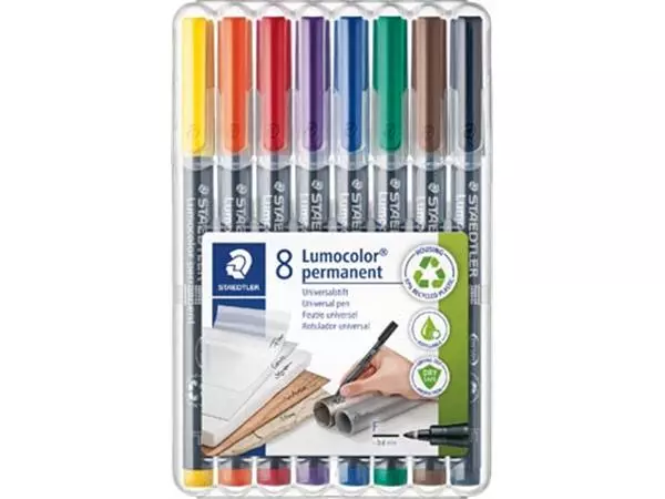 Een Staedtler Lumocoler 318, OHP-marker, permanent, 0,6 mm, etui van 8 stuks in geassorteerde kleuren koop je bij ShopXPress