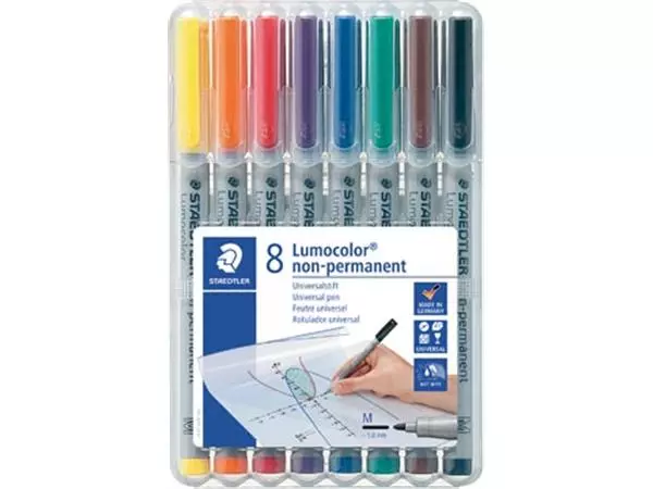 Een Staedtler Lumocolor 315, OHP-marker, non permanent, 1,0 mm, box van 8 stuks in geassorteerde kleuren koop je bij ShopXPress