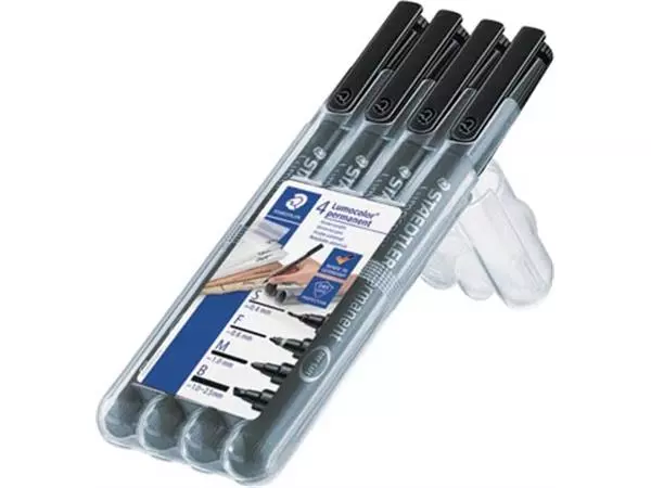 Een Staedtler Lumocolor 319, permanent marker special, 4 stuks in verschillende schrijfbreedtes, zwart koop je bij ShopXPress