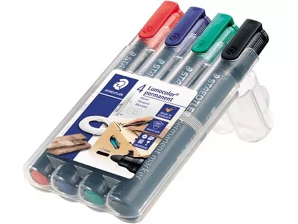 Een Staedtler Lumocolor 352, permanent marker, ronde punt, 2 mm, etui van 4 stuks in geassorteerde kleuren koop je bij ShopXPress